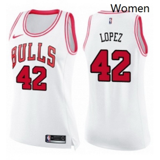 Womens Nike Chicago Bulls 42 Robin Lopez Swingman WhitePink Fashion NBA Jersey Womens Nike Chicago Bulls 42 Robin Lopez Swingman WhitePink Fashion NBA Jersey