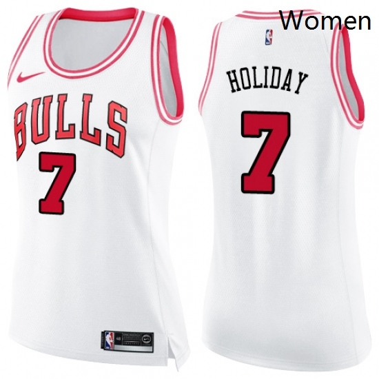 Womens Nike Chicago Bulls 7 Justin Holiday Swingman WhitePink Fashion NBA Jersey Womens Nike Chicago Bulls 7 Justin Holiday Swingman WhitePink Fashion NBA Jersey