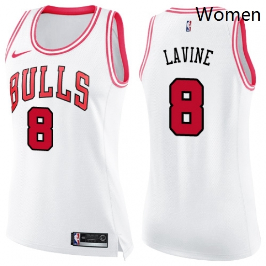 Womens Nike Chicago Bulls 8 Zach LaVine Swingman WhitePink Fashion NBA Jersey Womens Nike Chicago Bulls 8 Zach LaVine Swingman WhitePink Fashion NBA Jersey