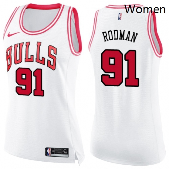 Womens Nike Chicago Bulls 91 Dennis Rodman Swingman WhitePink Fashion NBA Jersey Womens Nike Chicago Bulls 91 Dennis Rodman Swingman WhitePink Fashion NBA Jersey