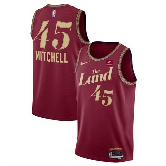 Men Cleveland Cavaliers 45 Donovan Mitchell Wine 2023 24 City Edition Stitched Jersey Men Cleveland Cavaliers 45 Donovan Mitchell Wine 2023 24 City Edition Stitched Jersey