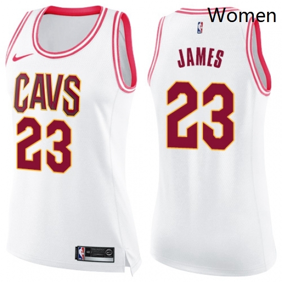 Womens Nike Cleveland Cavaliers 23 LeBron James Swingman WhitePink Fashion NBA Jersey Womens Nike Cleveland Cavaliers 23 LeBron James Swingman WhitePink Fashion NBA Jersey