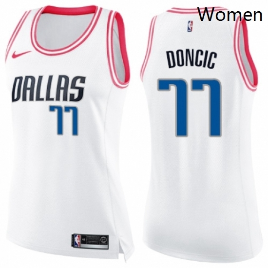 Womens Nike Dallas Mavericks 77 Luka Doncic Swingman WhitePink Fashion NBA Jersey Womens Nike Dallas Mavericks 77 Luka Doncic Swingman WhitePink Fashion NBA Jersey