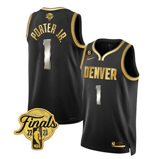 Men Denver Nuggets 1 Michael Porter Jr Black Gold Edition 2023 Finals Collection With NO 6 Patch Stitched Basketball Jersey Men Denver Nuggets 1 Michael Porter Jr Black Gold Edition 2023 Finals Collection With NO 6 Patch Stitched Basketball Jersey