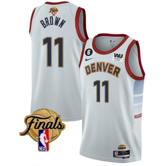 Men Denver Nuggets 11 Bruce Brown White 2023 Finals Icon Edition With NO 6 Patch Stitched Basketball Jersey Men Denver Nuggets 11 Bruce Brown White 2023 Finals Icon Edition With NO 6 Patch Stitched Basketball Jersey
