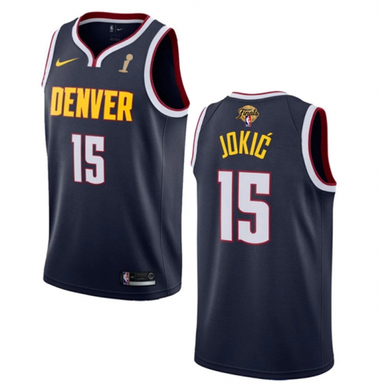 Men Denver Nuggets 15 Nikola Jokic Navy 2023 Finals Champions Icon Edition Stitched Basketball Jersey Men Denver Nuggets 15 Nikola Jokic Navy 2023 Finals Champions Icon Edition Stitched Basketball Jersey