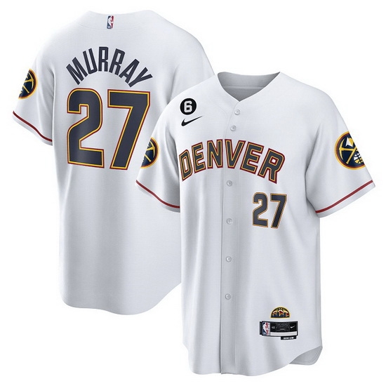 Men Denver Nuggets 27 Jamal Murray White With No 6 Patch Cool Base Stitched Baseball Jersey Men Denver Nuggets 27 Jamal Murray White With No 6 Patch Cool Base Stitched Baseball Jersey