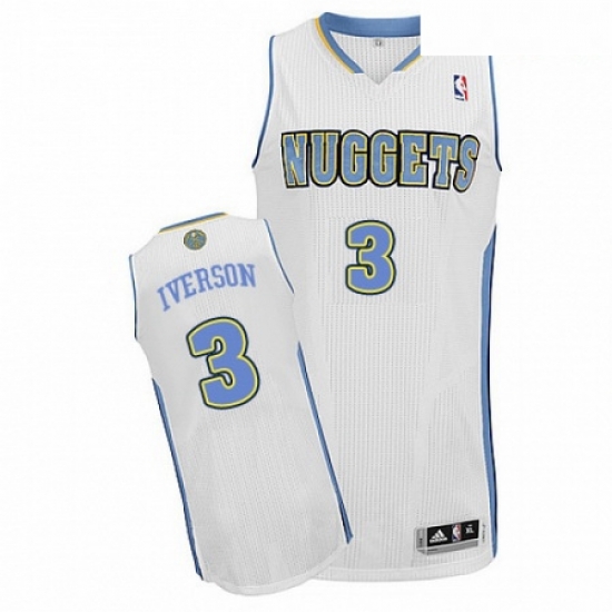 Mens Adidas Denver Nuggets 3 Allen Iverson Authentic White Home NBA Jersey Mens Adidas Denver Nuggets 3 Allen Iverson Authentic White Home NBA Jersey