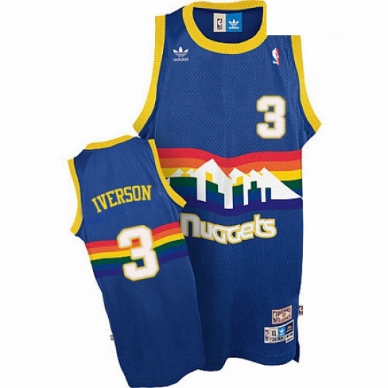 Mens Adidas Denver Nuggets 3 Allen Iverson Swingman Light Blue Throwback NBA Jersey Mens Adidas Denver Nuggets 3 Allen Iverson Swingman Light Blue Throwback NBA Jersey