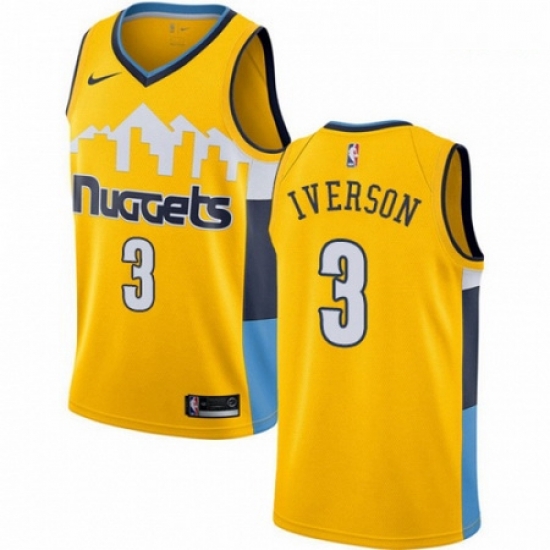 Mens Nike Denver Nuggets 3 Allen Iverson Swingman Gold Alternate NBA Jersey Statement Edition Mens Nike Denver Nuggets 3 Allen Iverson Swingman Gold Alternate NBA Jersey Statement Edition