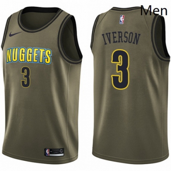 Mens Nike Denver Nuggets 3 Allen Iverson Swingman Green Salute to Service NBA Jersey Mens Nike Denver Nuggets 3 Allen Iverson Swingman Green Salute to Service NBA Jersey
