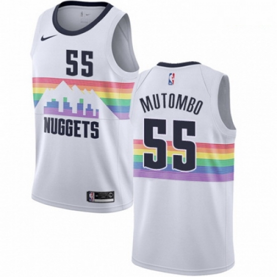 Mens Nike Denver Nuggets 55 Dikembe Mutombo Swingman White NBA Jersey City Edition Mens Nike Denver Nuggets 55 Dikembe Mutombo Swingman White NBA Jersey City Edition