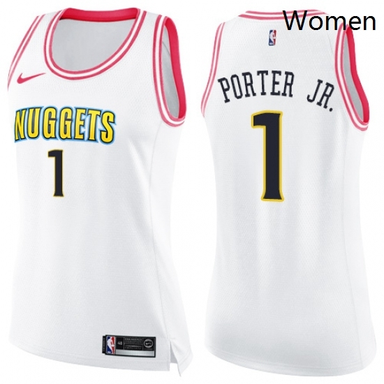 Womens Nike Denver Nuggets 1 Michael Porter Jr White Pink NBA Swingman Fashion Jersey Womens Nike Denver Nuggets 1 Michael Porter Jr White Pink NBA Swingman Fashion Jersey