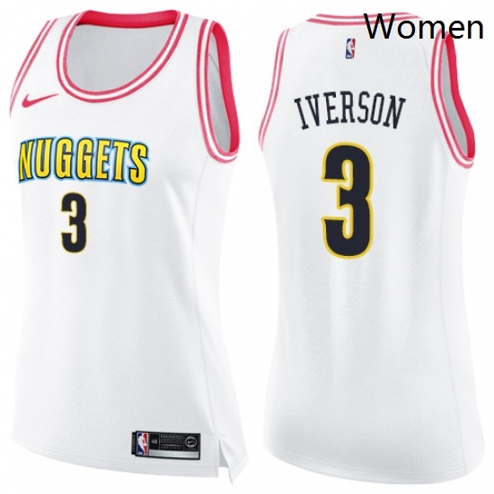 Womens Nike Denver Nuggets 3 Allen Iverson Swingman WhitePink Fashion NBA Jersey Womens Nike Denver Nuggets 3 Allen Iverson Swingman WhitePink Fashion NBA Jersey