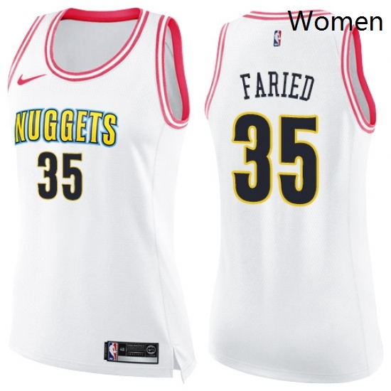 Womens Nike Denver Nuggets 35 Kenneth Faried Swingman WhitePink Fashion NBA Jersey Womens Nike Denver Nuggets 35 Kenneth Faried Swingman WhitePink Fashion NBA Jersey
