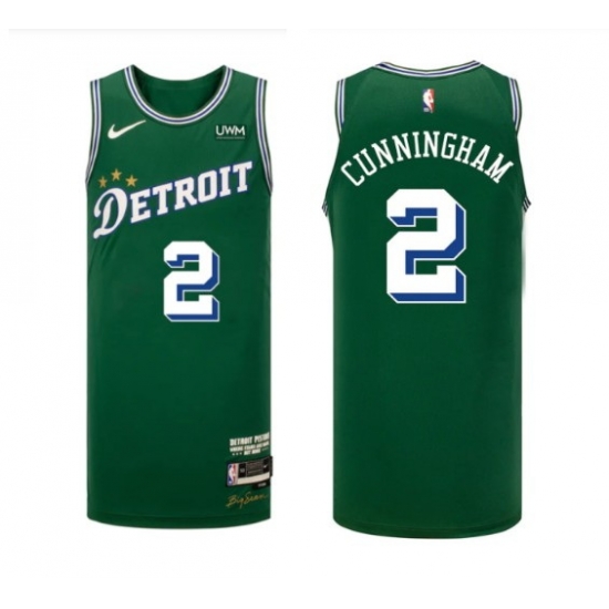 Men Detroit Pistons 2 Cade Cunningham Green 2022 23 City Edition Stitched Basketball Jersey Men Detroit Pistons 2 Cade Cunningham Green 2022 23 City Edition Stitched Basketball Jersey