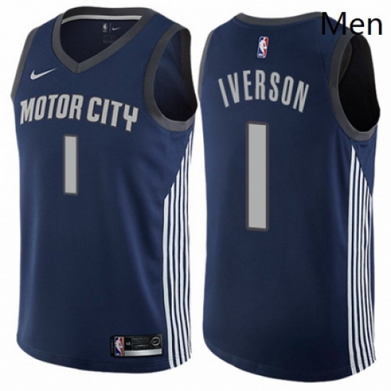 Mens Nike Detroit Pistons 1 Allen Iverson Swingman Navy Blue NBA Jersey City Edition Mens Nike Detroit Pistons 1 Allen Iverson Swingman Navy Blue NBA Jersey City Edition