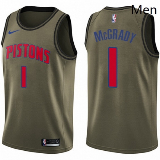 Mens Nike Detroit Pistons 1 Tracy McGrady Swingman Green Salute to Service NBA Jersey Mens Nike Detroit Pistons 1 Tracy McGrady Swingman Green Salute to Service NBA Jersey
