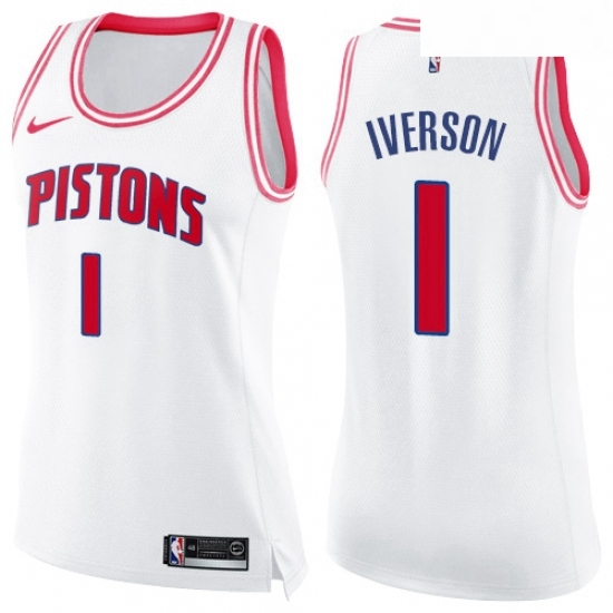 Womens Nike Detroit Pistons 1 Allen Iverson Swingman WhitePink Fashion NBA Jersey Womens Nike Detroit Pistons 1 Allen Iverson Swingman WhitePink Fashion NBA Jersey