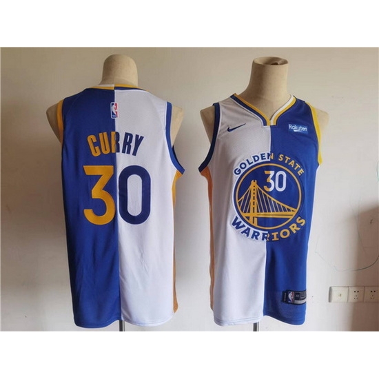 Men Golden State Warriors 30 Stephen Curry Blue White Split Stitched Basletball Jersey Men Golden State Warriors 30 Stephen Curry Blue White Split Stitched Basletball Jersey