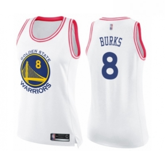 Womens Golden State Warriors 8 Alec Burks Swingman White Pink Fashion Basketball Jersey Womens Golden State Warriors 8 Alec Burks Swingman White Pink Fashion Basketball Jersey