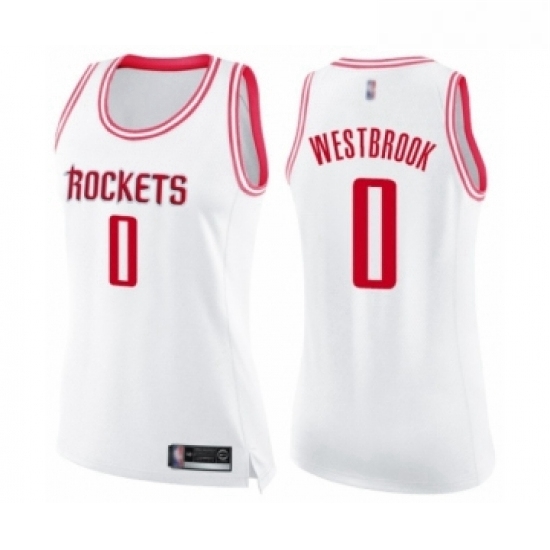 Womens Houston Rockets 0 Russell Westbrook Swingman White Pink Fashion Basketball Jersey Womens Houston Rockets 0 Russell Westbrook Swingman White Pink Fashion Basketball Jersey