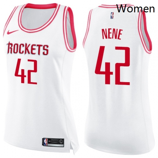Womens Nike Houston Rockets 42 Nene Swingman WhitePink Fashion NBA Jersey Womens Nike Houston Rockets 42 Nene Swingman WhitePink Fashion NBA Jersey