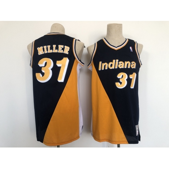 Men's Indiana Pacers #31 Reggie Miller Authentic Black-Yellow Throwback NBA Jersey Men's Indiana Pacers #31 Reggie Miller Authentic Black-Yellow Throwback NBA Jersey