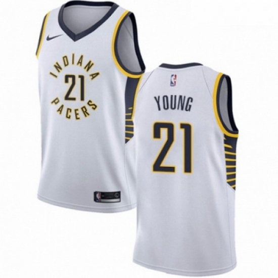 Mens Nike Indiana Pacers 21 Thaddeus Young Authentic White NBA Jersey Association Edition Mens Nike Indiana Pacers 21 Thaddeus Young Authentic White NBA Jersey Association Edition