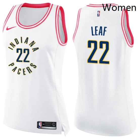 Womens Nike Indiana Pacers 22 T J Leaf Swingman WhitePink Fashion NBA Jersey 