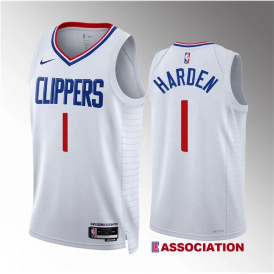 Men Los Angeles Clippers 1 James Harden White Association Edition Stitched Jersey Men Los Angeles Clippers 1 James Harden White Association Edition Stitched Jersey