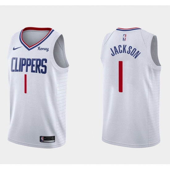 Men Los Angeles Clippers 1 Reggie Jackson White Association Edition Stitched Basketball Jersey Men Los Angeles Clippers 1 Reggie Jackson White Association Edition Stitched Basketball Jersey
