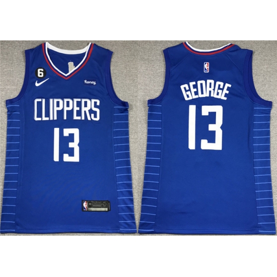 Men Los Angeles Clippers 13 Paul George Royal With NO 6 Patch Stitched Jersey Men Los Angeles Clippers 13 Paul George Royal With NO 6 Patch Stitched Jersey