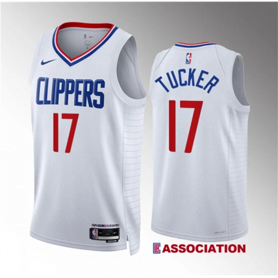 Men Los Angeles Clippers 17 P J Tucker White Association Edition Stitched Jersey Men Los Angeles Clippers 17 P J Tucker White Association Edition Stitched Jersey
