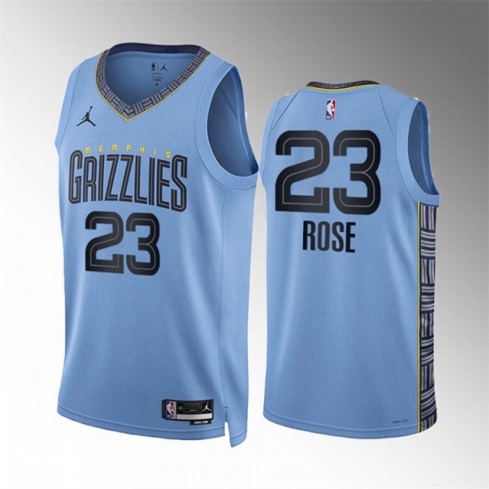 Men Memphis Grizzlies 23 Derrick Rose Blue Statement Edition With NO 6 Patch Stitched Basketball Jersey Men Memphis Grizzlies 23 Derrick Rose Blue Statement Edition With NO 6 Patch Stitched Basketball Jersey