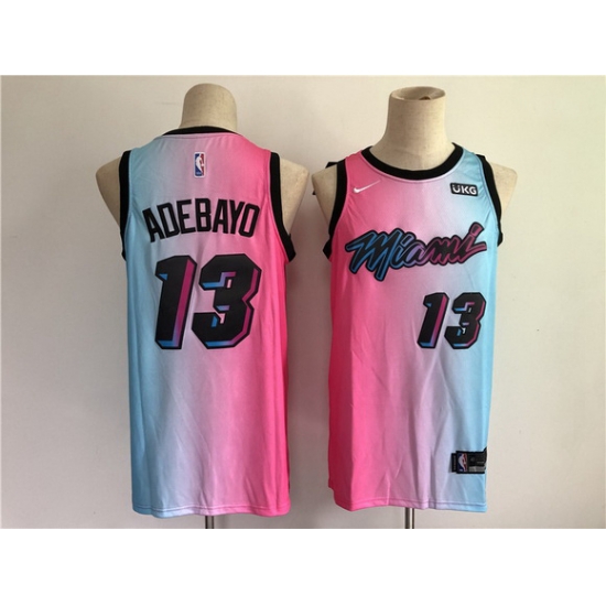 Men Men Miami Heat 13 Adebayo Blue and pink city Edition Nike 2021 NBA Jersey Men Men Miami Heat 13 Adebayo Blue and pink city Edition Nike 2021 NBA Jersey