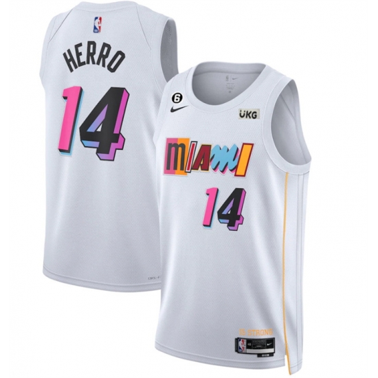 Men Miami Heat 14 Tyler Herro White 2022 23 City Edition With NO 6 Patch Stitched Jersey Men Miami Heat 14 Tyler Herro White 2022 23 City Edition With NO 6 Patch Stitched Jersey