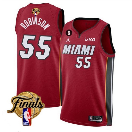 Men Miami Heat 55 Duncan Robinson Red 2023 Finals Statement Edition With NO 6 Patch Stitched Basketball Jersey Men Miami Heat 55 Duncan Robinson Red 2023 Finals Statement Edition With NO 6 Patch Stitched Basketball Jersey