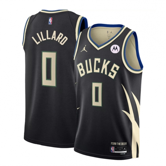 Men Milwaukee Bucks 0 Damian Lillard Black Statement Edition Stitched Basketball Jersey Men Milwaukee Bucks 0 Damian Lillard Black Statement Edition Stitched Basketball Jersey