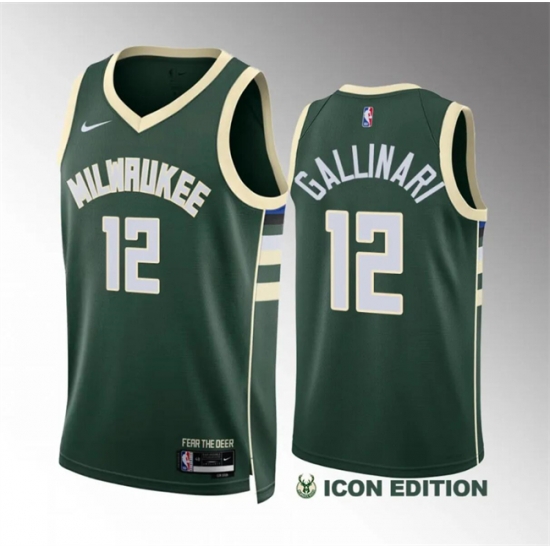 Men Milwaukee Bucks 12 Danilo Gallinari Green Icon Edition Stitched Basketball Jersey Men Milwaukee Bucks 12 Danilo Gallinari Green Icon Edition Stitched Basketball Jersey