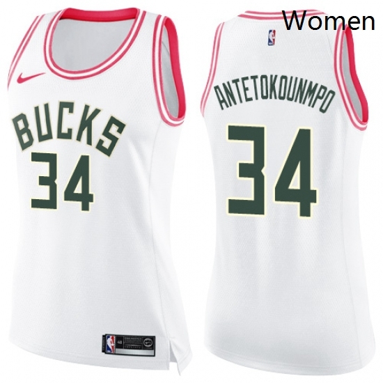 Womens Nike Milwaukee Bucks 34 Giannis Antetokounmpo Swingman WhitePink Fashion NBA Jersey Womens Nike Milwaukee Bucks 34 Giannis Antetokounmpo Swingman WhitePink Fashion NBA Jersey