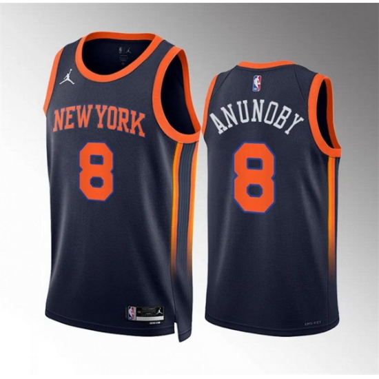 Men New Yok Knicks 8 OG Anunoby Navy Statement Edition Stitched Basketball Jersey Men New Yok Knicks 8 OG Anunoby Navy Statement Edition Stitched Basketball Jersey