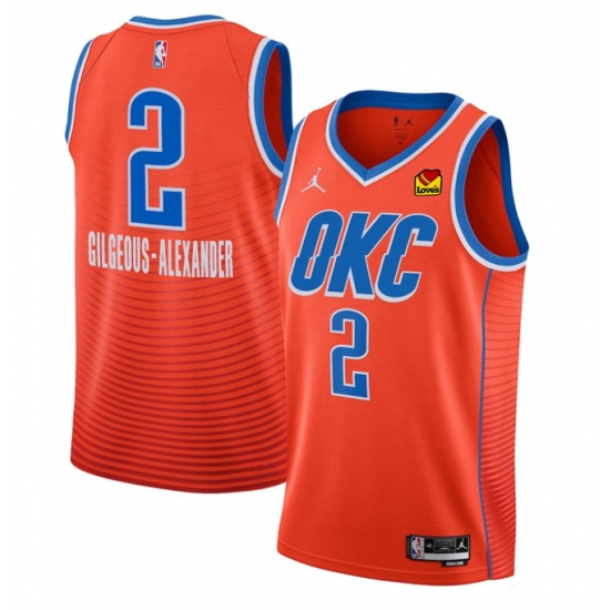 Men Oklahoma City Thunder 2 Shai Gilgeous Alexander Orange Statement Edition Stitched Basketball Jersey Men Oklahoma City Thunder 2 Shai Gilgeous Alexander Orange Statement Edition Stitched Basketball Jersey