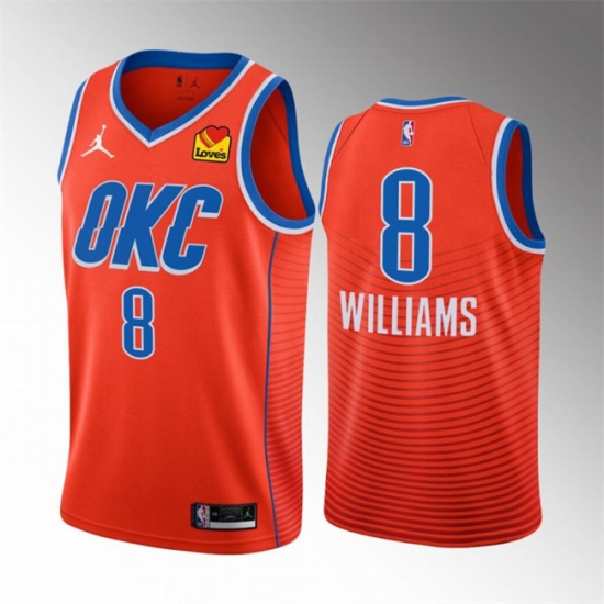 Men Oklahoma City Thunder 8 Jalen Williams Orange Statement Edition Stitched Basketball Jersey Men Oklahoma City Thunder 8 Jalen Williams Orange Statement Edition Stitched Basketball Jersey