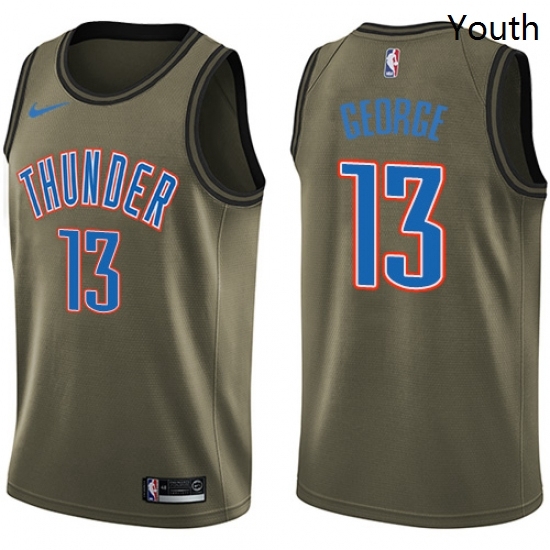 Youth Nike Oklahoma City Thunder 13 Paul George Swingman Green Salute to Service NBA Jersey Youth Nike Oklahoma City Thunder 13 Paul George Swingman Green Salute to Service NBA Jersey