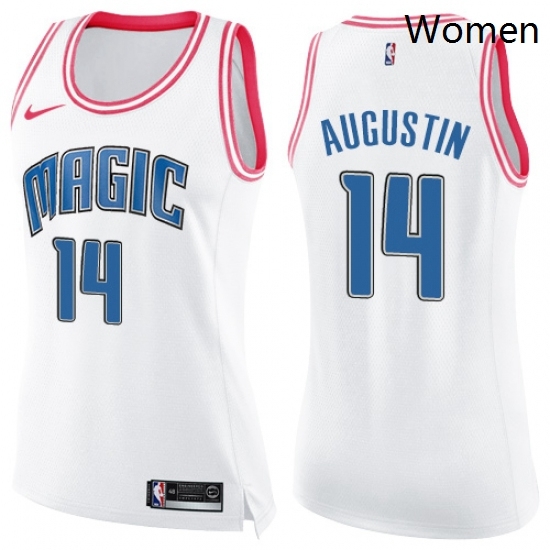 Womens Nike Orlando Magic 14 DJ Augustin Swingman WhitePink Fashion NBA Jersey Womens Nike Orlando Magic 14 DJ Augustin Swingman WhitePink Fashion NBA Jersey