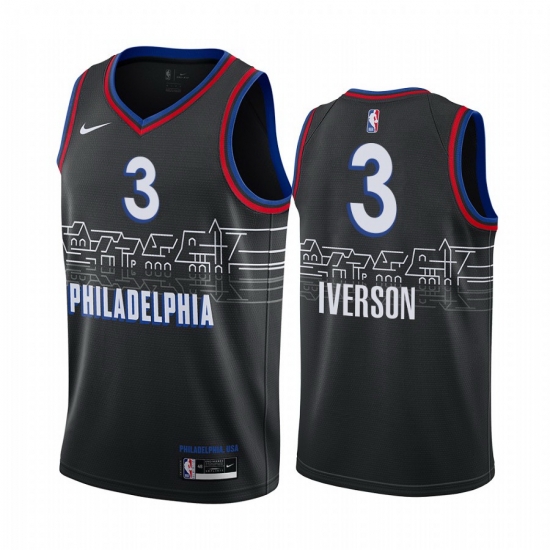 Men Nike Philadelphia 76ers 3 Allen Iverson Black NBA Swingman 2020 21 City Edition Jersey Men Nike Philadelphia 76ers 3 Allen Iverson Black NBA Swingman 2020 21 City Edition Jersey