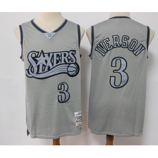 Men Philadelphia 76ers 3 Allen Iverson Grey Throwback Stitched Basketball Jersey Men Philadelphia 76ers 3 Allen Iverson Grey Throwback Stitched Basketball Jersey