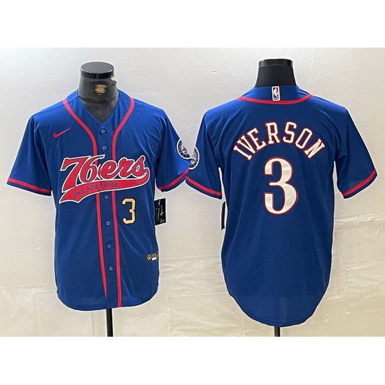 Men Philadelphia 76ers 3 Allen Iverson Royal Cool Base Stitched Baseball Jersey 1 Men Philadelphia 76ers 3 Allen Iverson Royal Cool Base Stitched Baseball Jersey 1