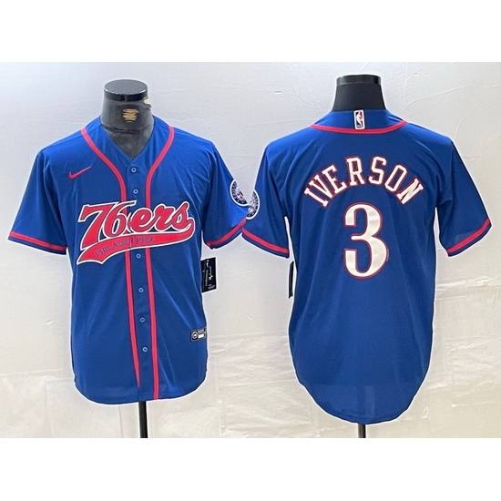 Men Philadelphia 76ers 3 Allen Iverson Royal Cool Base Stitched Baseball Jersey 2 Men Philadelphia 76ers 3 Allen Iverson Royal Cool Base Stitched Baseball Jersey 2